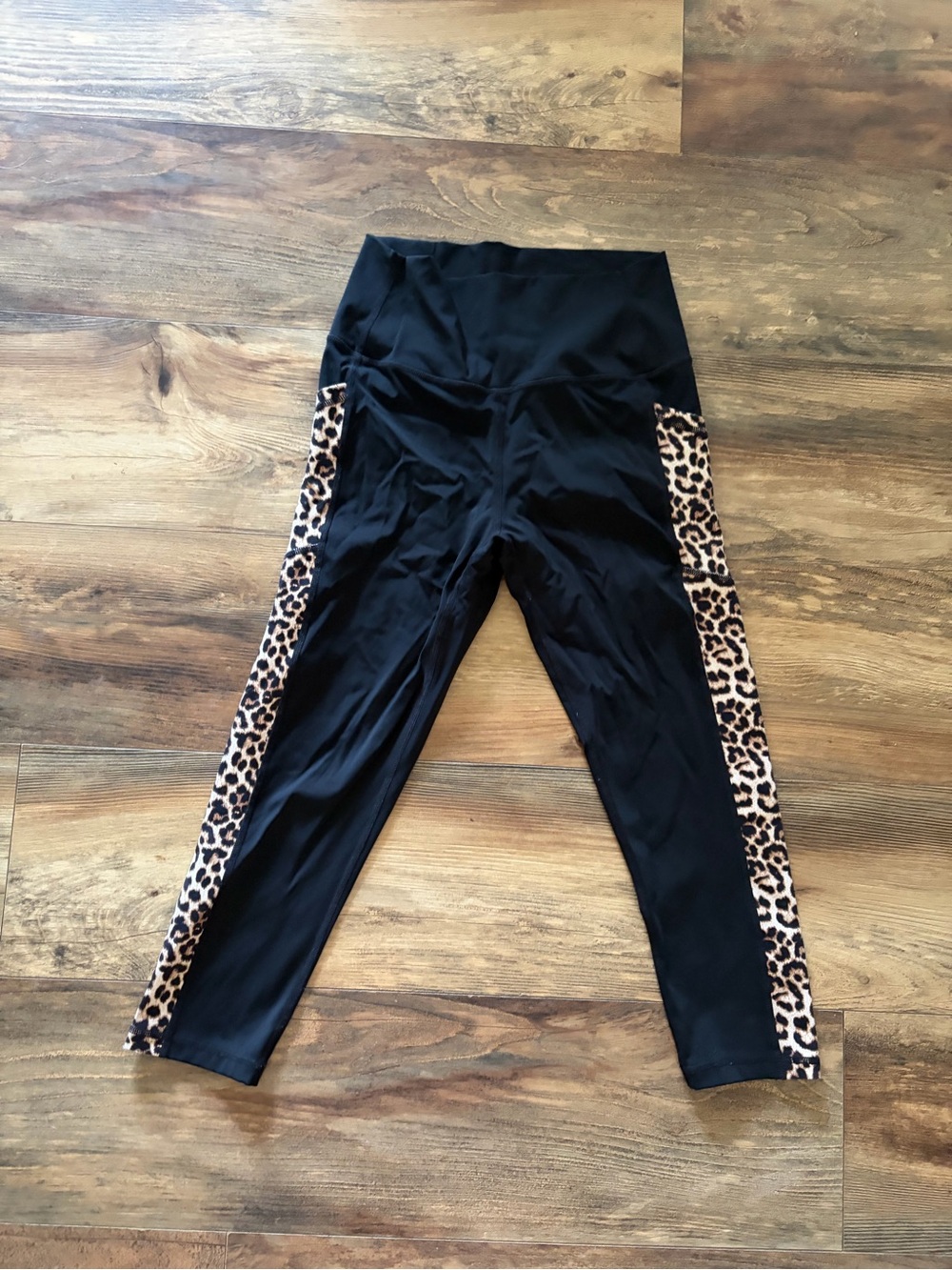 ZYIA Black Leggings with Leopard Side Panels